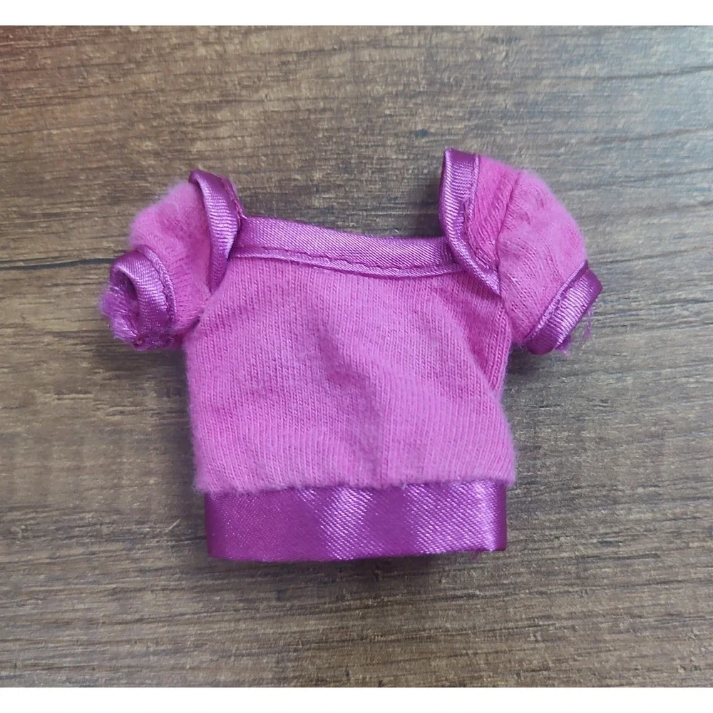 Barbie Doll Hot Pink Top Satin Trim Short Sleeve Crop Z30